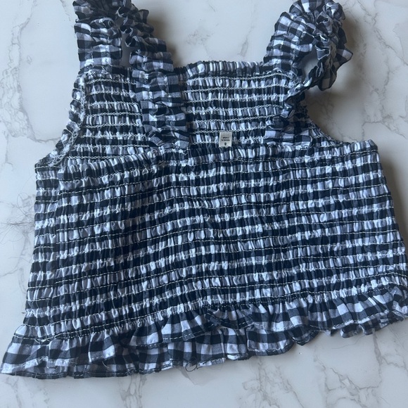 Kate Mack Girls Black White Gingham Smocked Ruffle Crop Top Size 8 - Picture 2 of 3